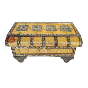 Royal Treasure Chest Style, Artificial Leather Finish, Wooden Handmade Jewellery Box Bahubali- Golden